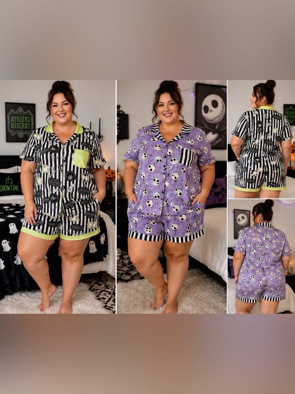 Beetlejuice & Nightmare Before Christmas Halloween Gothic Pajama Sets 2X Plus 🎃🖤